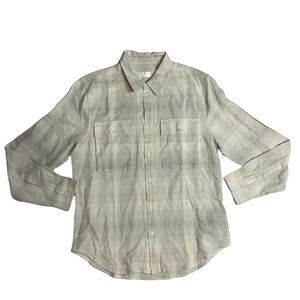 7 For All Mankind Men's Button Up Linen Shirt Size Large Long Sleeve Pockets